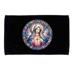 Mother Mary Stained Glass Collection: Heart God Jesus Christ Cross Catholic Microfiber Hand Towel