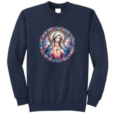 Mother Mary Stained Glass Collection: Heart God Jesus Christ Cross Catholic Sweatshirt