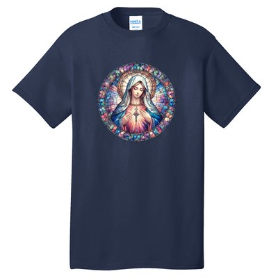 Mother Mary Stained Glass Collection: Heart God Jesus Christ Cross Catholic Tall T-Shirt