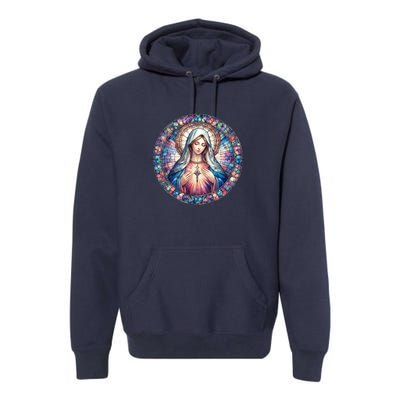 Mother Mary Stained Glass Collection: Heart God Jesus Christ Cross Catholic Premium Hoodie