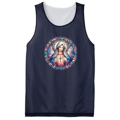 Mother Mary Stained Glass Collection: Heart God Jesus Christ Cross Catholic Mesh Reversible Basketball Jersey Tank