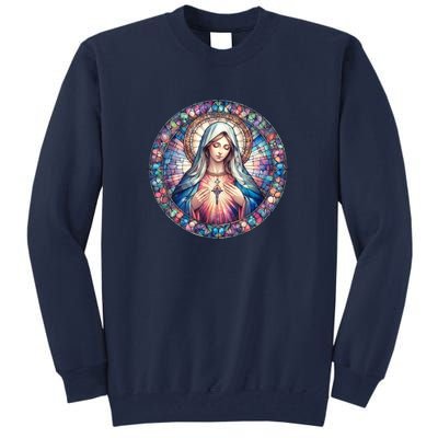 Mother Mary Stained Glass Collection: Heart God Jesus Christ Cross Catholic Tall Sweatshirt