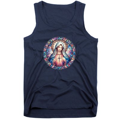 Mother Mary Stained Glass Collection: Heart God Jesus Christ Cross Catholic Tank Top