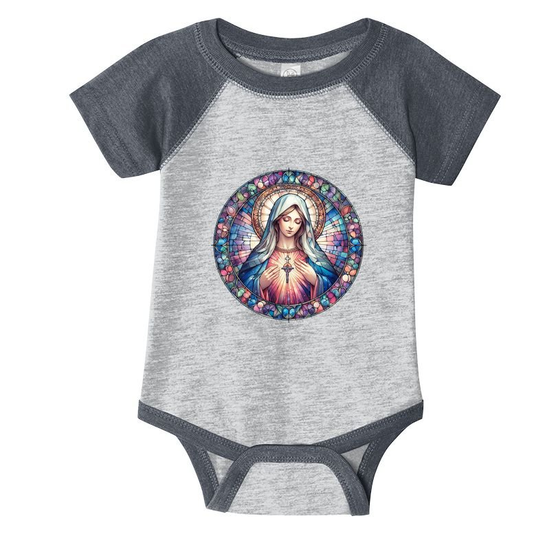 Mother Mary Stained Glass Collection: Heart God Jesus Christ Cross Catholic Infant Baby Jersey Bodysuit