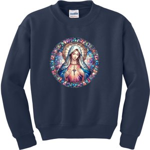 Mother Mary Stained Glass Collection: Heart God Jesus Christ Cross Catholic Kids Sweatshirt