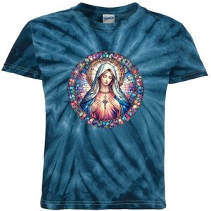 Mother Mary Stained Glass Collection: Heart God Jesus Christ Cross Catholic Kids Tie-Dye T-Shirt