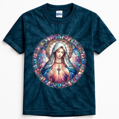 Mother Mary Stained Glass Collection: Heart God Jesus Christ Cross Catholic Kids Tie-Dye T-Shirt