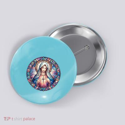 Mother Mary Stained Glass Collection: Heart God Jesus Christ Cross Catholic Button