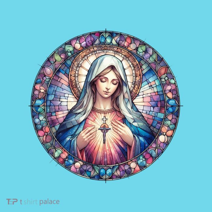 Mother Mary Stained Glass Collection: Heart God Jesus Christ Cross Catholic Button