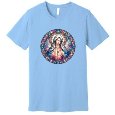 Mother Mary Stained Glass Collection: Heart God Jesus Christ Cross Catholic Premium T-Shirt