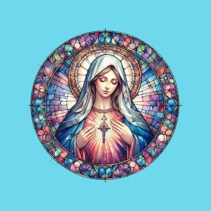 Mother Mary Stained Glass Collection: Heart God Jesus Christ Cross Catholic Womens T-Shirt