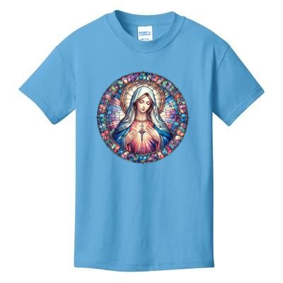 Mother Mary Stained Glass Collection: Heart God Jesus Christ Cross Catholic Kids T-Shirt