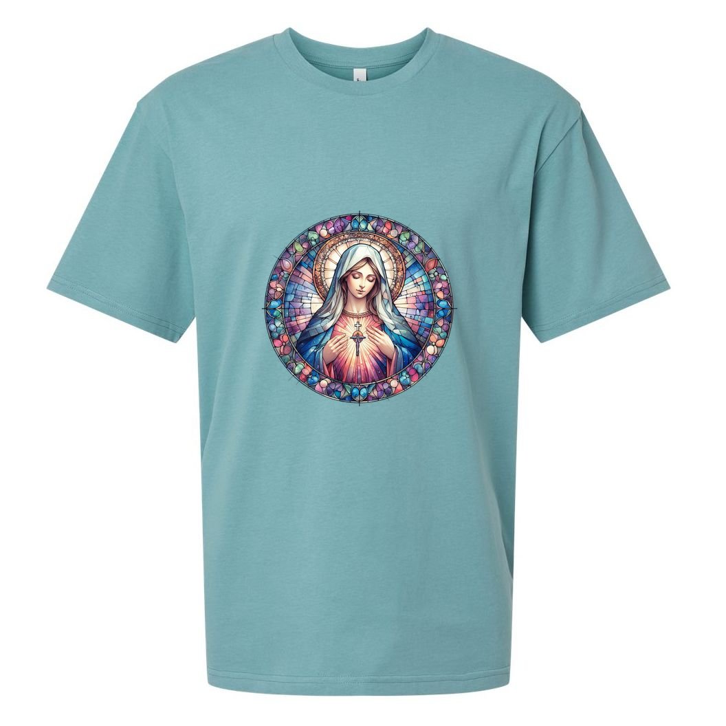 Mother Mary Stained Glass Collection: Heart God Jesus Christ Cross Catholic Sueded Cloud Jersey T-Shirt