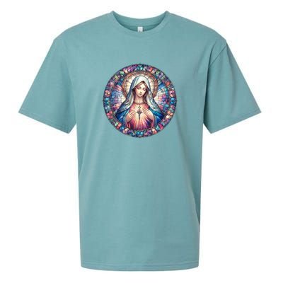 Mother Mary Stained Glass Collection: Heart God Jesus Christ Cross Catholic Sueded Cloud Jersey T-Shirt