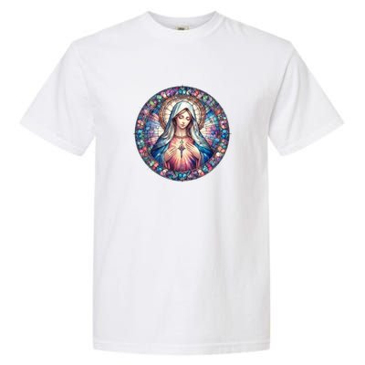 Mother Mary Stained Glass Collection: Heart God Jesus Christ Cross Catholic Garment-Dyed Heavyweight T-Shirt