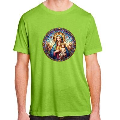 Mother Mary Stained Glass Collection: Sacred Heart Of Mary And Jesus Adult ChromaSoft Performance T-Shirt