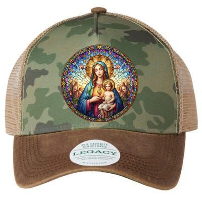 Mother Mary Stained Glass Collection: Sacred Heart Of Mary And Jesus Legacy Tie Dye Trucker Hat