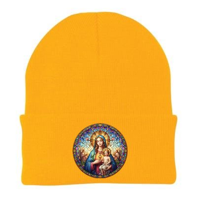 Mother Mary Stained Glass Collection: Sacred Heart Of Mary And Jesus Knit Cap Winter Beanie