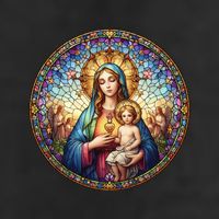 Mother Mary Stained Glass Collection: Sacred Heart Of Mary And Jesus 7 Panel Mesh Trucker Snapback Hat