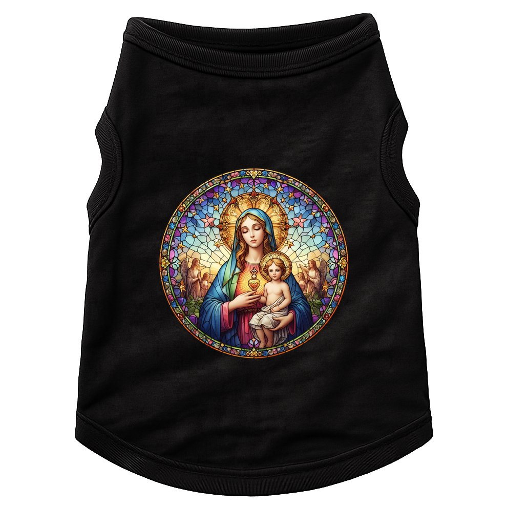 Mother Mary Stained Glass Collection: Sacred Heart Of Mary And Jesus Doggie Tank