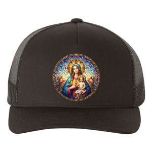 Mother Mary Stained Glass Collection: Sacred Heart Of Mary And Jesus Yupoong Adult 5-Panel Trucker Hat