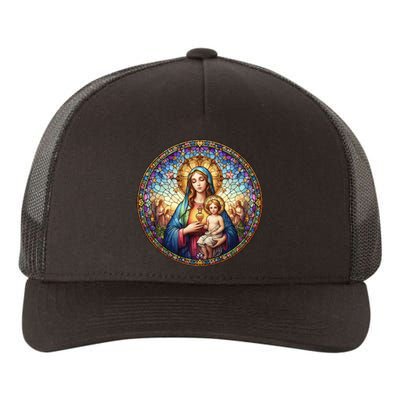 Mother Mary Stained Glass Collection: Sacred Heart Of Mary And Jesus Yupoong Adult 5-Panel Trucker Hat