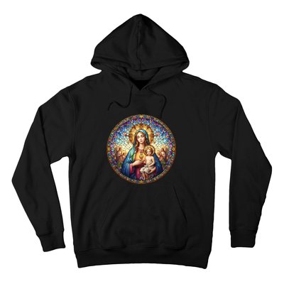 Mother Mary Stained Glass Collection: Sacred Heart Of Mary And Jesus Hoodie