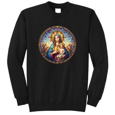 Mother Mary Stained Glass Collection: Sacred Heart Of Mary And Jesus Sweatshirt