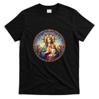 Mother Mary Stained Glass Collection: Sacred Heart Of Mary And Jesus T-Shirt