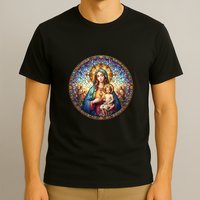 Mother Mary Stained Glass Collection: Sacred Heart Of Mary And Jesus T-Shirt