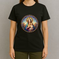 Mother Mary Stained Glass Collection: Sacred Heart Of Mary And Jesus T-Shirt