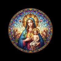 Mother Mary Stained Glass Collection: Sacred Heart Of Mary And Jesus T-Shirt