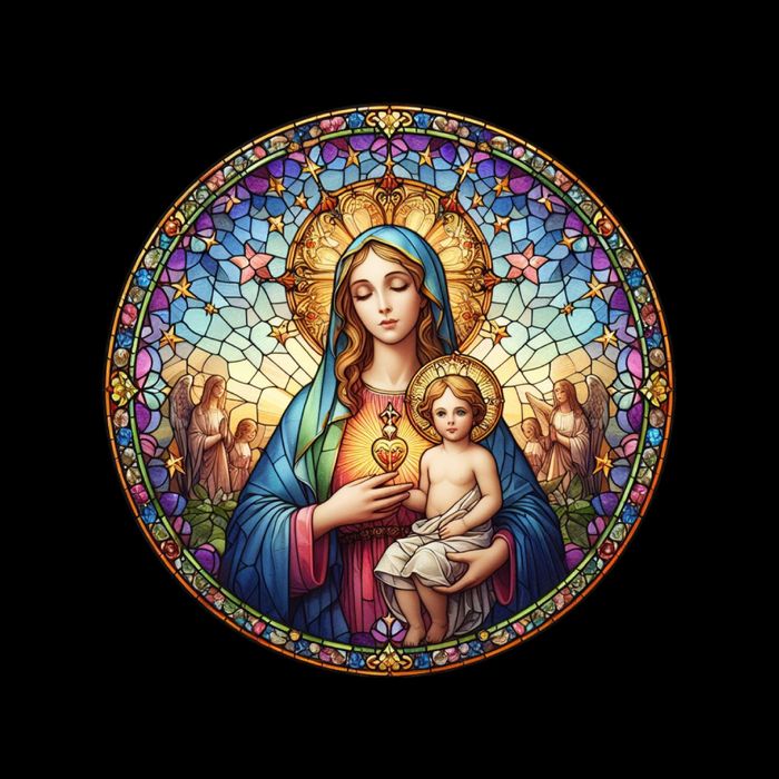 Mother Mary Stained Glass Collection: Sacred Heart Of Mary And Jesus T-Shirt