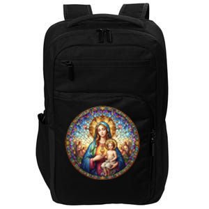 Mother Mary Stained Glass Collection: Sacred Heart Of Mary And Jesus Impact Tech Backpack