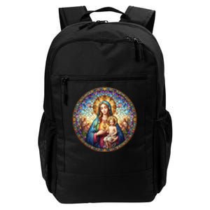 Mother Mary Stained Glass Collection: Sacred Heart Of Mary And Jesus Daily Commute Backpack