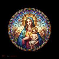 Mother Mary Stained Glass Collection: Sacred Heart Of Mary And Jesus Ladies Essential Flowy Tank