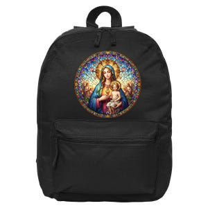 Mother Mary Stained Glass Collection: Sacred Heart Of Mary And Jesus 16 in Basic Backpack