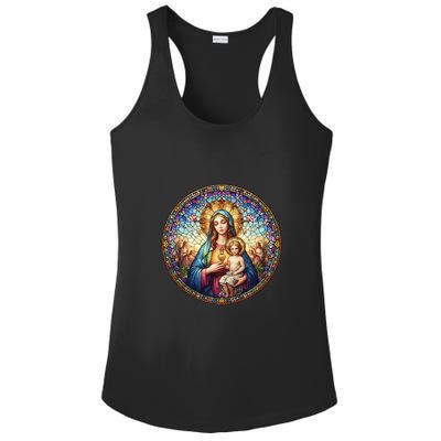 Mother Mary Stained Glass Collection: Sacred Heart Of Mary And Jesus Ladies PosiCharge Competitor Racerback Tank