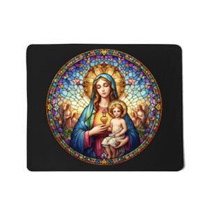 Mother Mary Stained Glass Collection: Sacred Heart Of Mary And Jesus Mousepad