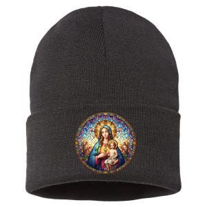 Mother Mary Stained Glass Collection: Sacred Heart Of Mary And Jesus Sustainable Knit Beanie