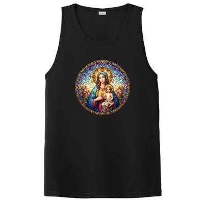 Mother Mary Stained Glass Collection: Sacred Heart Of Mary And Jesus PosiCharge Competitor Tank