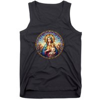 Mother Mary Stained Glass Collection: Sacred Heart Of Mary And Jesus Tank Top