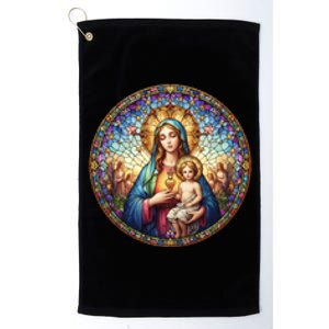 Mother Mary Stained Glass Collection: Sacred Heart Of Mary And Jesus Platinum Collection Golf Towel