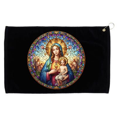 Mother Mary Stained Glass Collection: Sacred Heart Of Mary And Jesus Grommeted Golf Towel