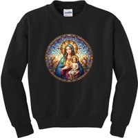 Mother Mary Stained Glass Collection: Sacred Heart Of Mary And Jesus Kids Sweatshirt