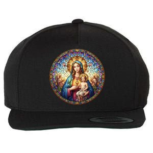 Mother Mary Stained Glass Collection: Sacred Heart Of Mary And Jesus Wool Snapback Cap