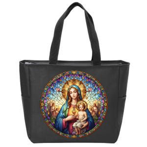 Mother Mary Stained Glass Collection: Sacred Heart Of Mary And Jesus Zip Tote Bag