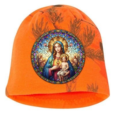 Mother Mary Stained Glass Collection: Sacred Heart Of Mary And Jesus Kati - Camo Knit Beanie