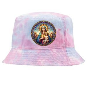 Mother Mary Stained Glass Collection: Sacred Heart Of Mary And Jesus Tie-Dyed Bucket Hat