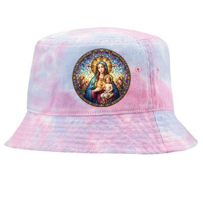 Mother Mary Stained Glass Collection: Sacred Heart Of Mary And Jesus Tie-Dyed Bucket Hat